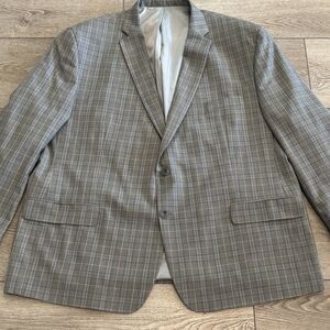 Michael Kors Blazer Gray Plaid Sport Coat Suit 52R Polyester Blend